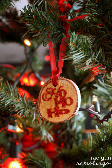 How to make your own rustic wood tag glitter Christmas ornaments - Rae Gun Ramblings