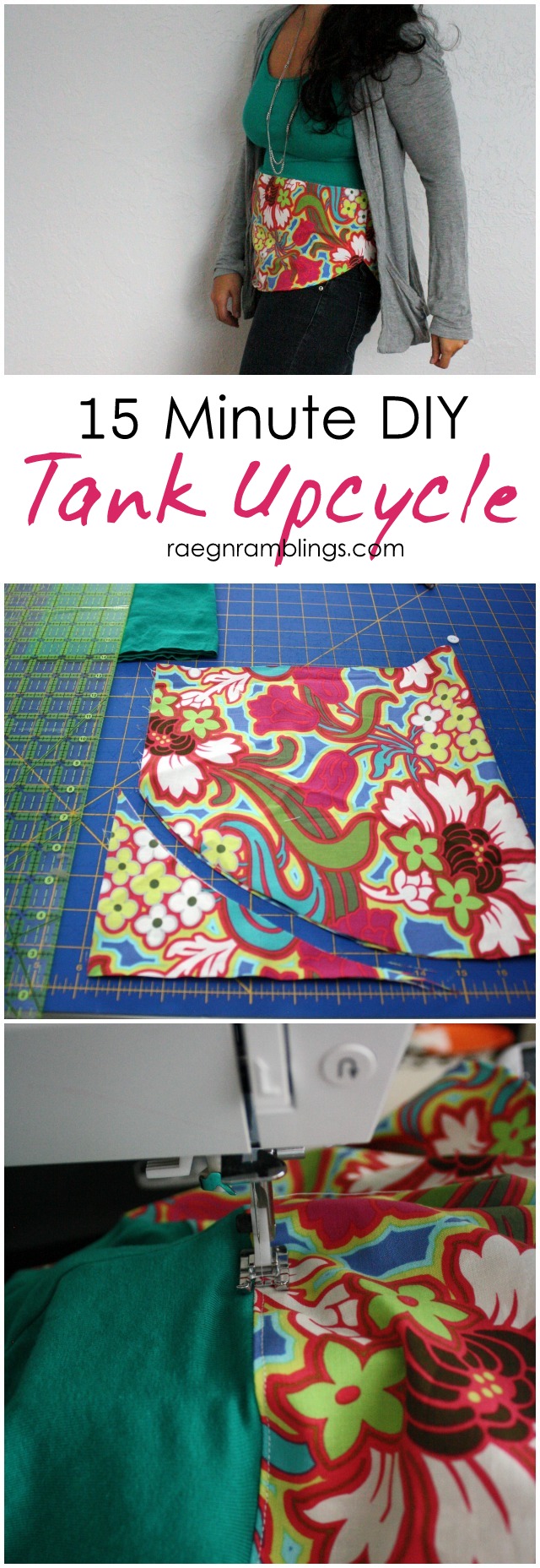 Just 1/4 yard fabric to turn a boring tank into a stylish top - Rae Gun Ramblings
