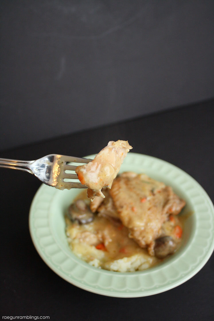 Classic French chicken fricassee tweaked for the slow cooker. So delicious