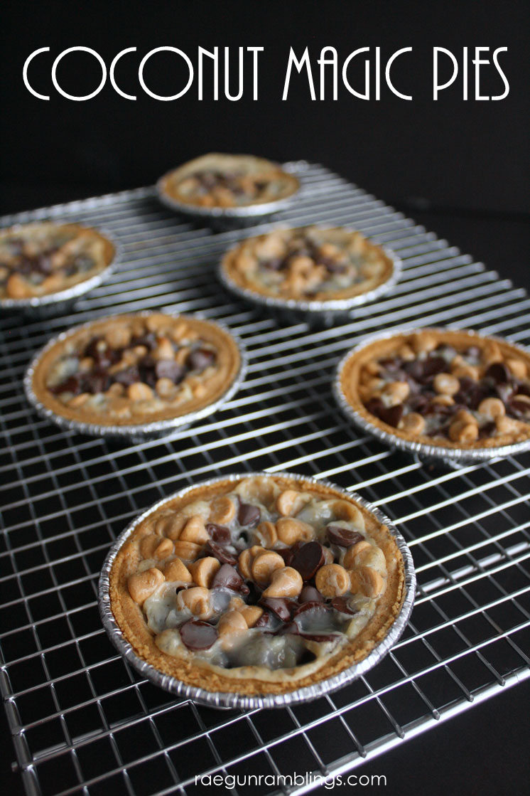 15 minute coconut magic cookie pies recipe. Great dessert to make with kids