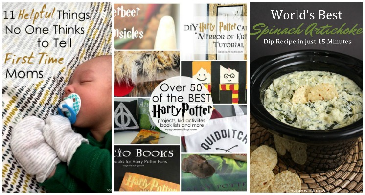 Great info for first time moms , Harry Potter crafts, and the best hot dip ever