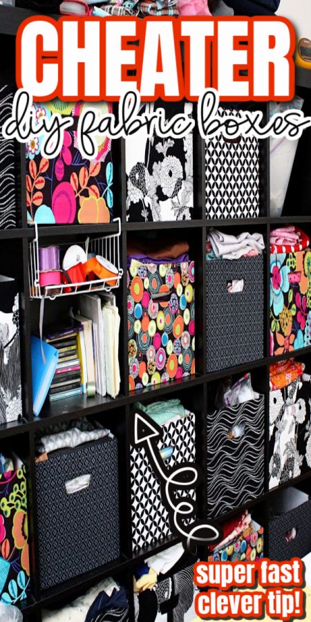 shelf with colorful fabric boxes