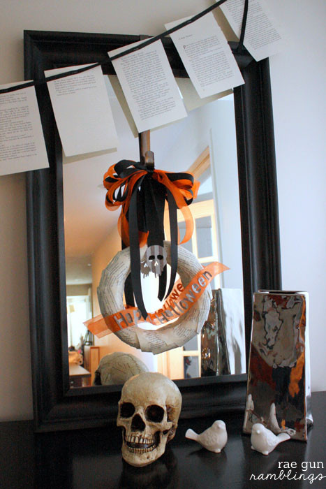 Cute Halloween mantel and book page wreat tutorial - Rae GUn Ramblings #booklover #tutorial #craft #halloween