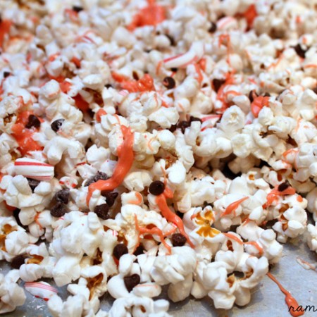 Candy Cane White Chocolate Popcorn Recipe. Yummy and easy idea for neighbor gifts - Rae gun Ramblings