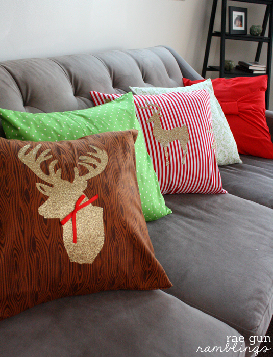 Two easy Christmas pillow case tutorials at Rae Gun Ramblings #cricut #christmas #deer