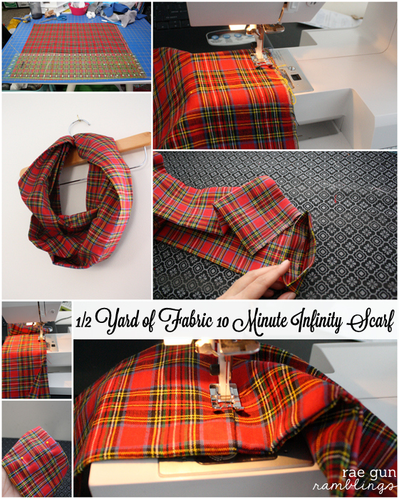 Step by step instructions for how to make an infinity scarf out of just half a yard of fabric - Rae Gun Ramblings #fabulouslyfestive