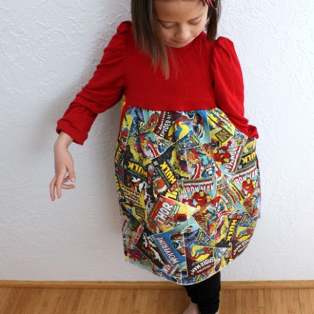 Super hero girls dress! Made from Go To Patterns' Belinda dress and Pow Headband Tutorial - Rae Gun Ramblings