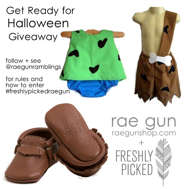 freshly picked moccs and rae gun pebbles and bam bam baby costumes