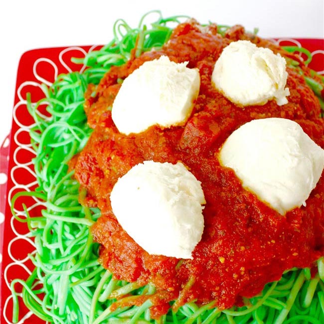 elf pasta and snow ball cheese