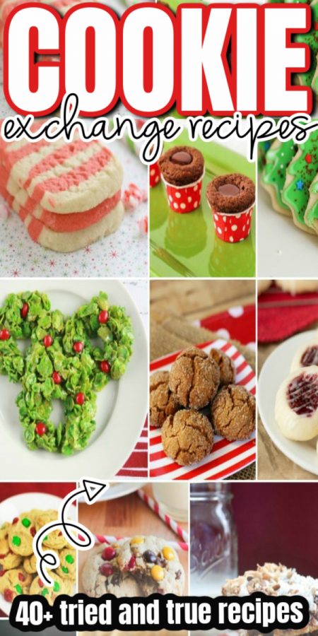 collage of christmas cookies for cookie exchange