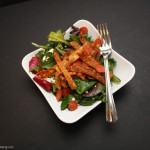 Super great pepperoni feta salad with crispy noodles