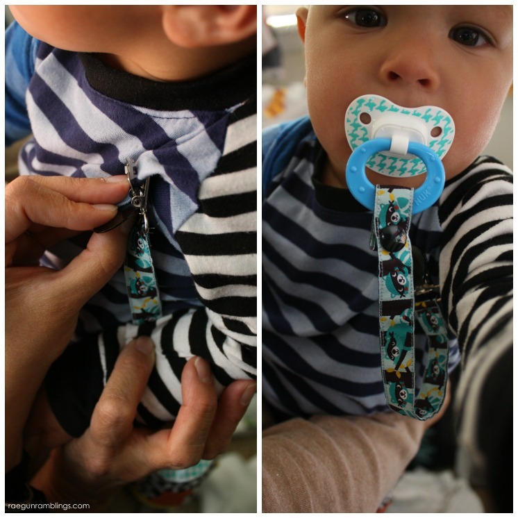 A DIY pacifier clip that baby can't pull off. Step by step instructions for 15 minute tutorial