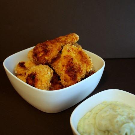 Super delicious and easy curry chicken fingers with avocado ranch dip