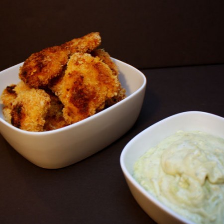 Quick and easy curry chicken fingers. Love this recipe so much and the bonus avocado ranch dipping sauce.