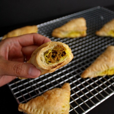Super yummy curry puff meat and potato pastry.