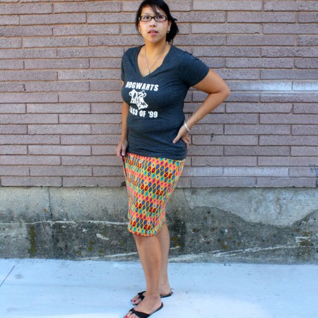 awesome diy ikat knit skirt and harry potter shirt