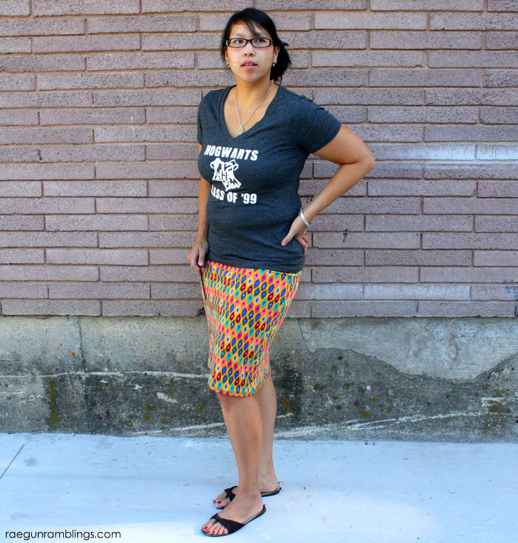 awesome diy ikat knit skirt and harry potter shirt
