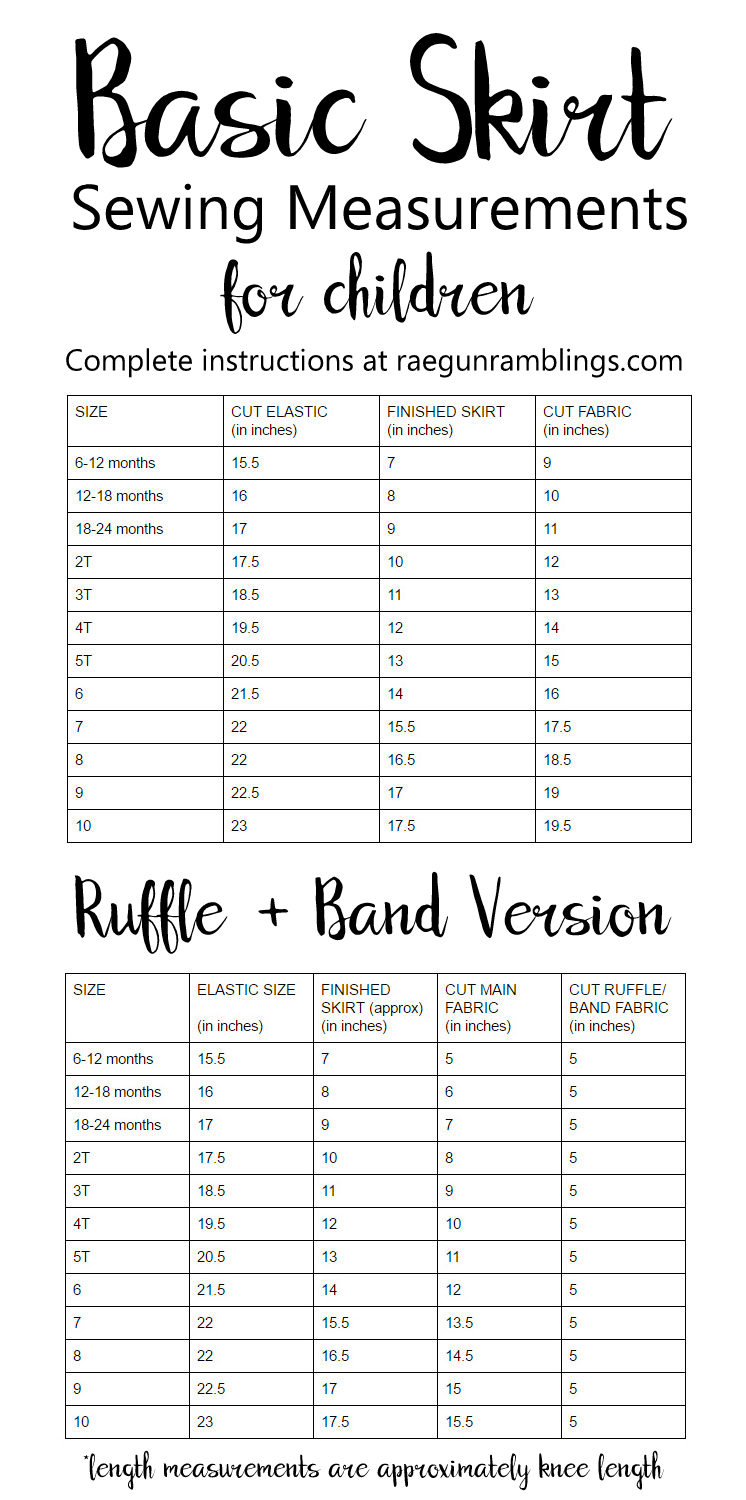 Skirt Measurement Chart For Sewing