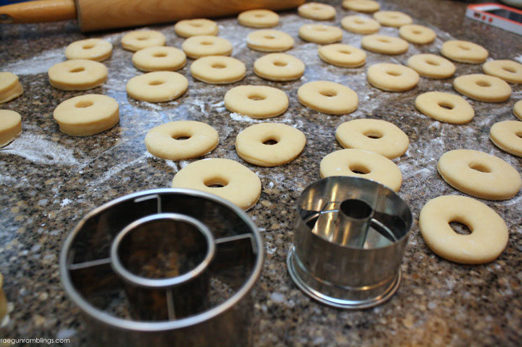 cutting out mini donuts 