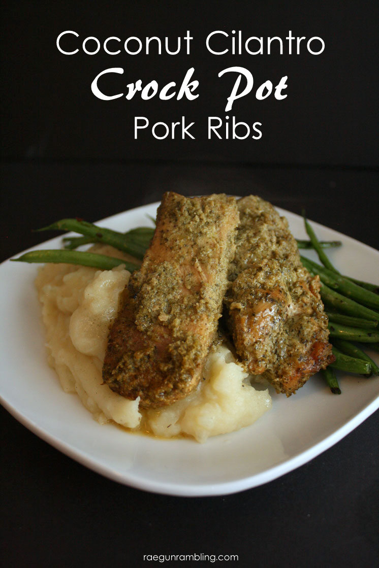 This is a keeper. Super easy and yummy coconut cilantro crock pot pork (works with lots of cuts of meat)