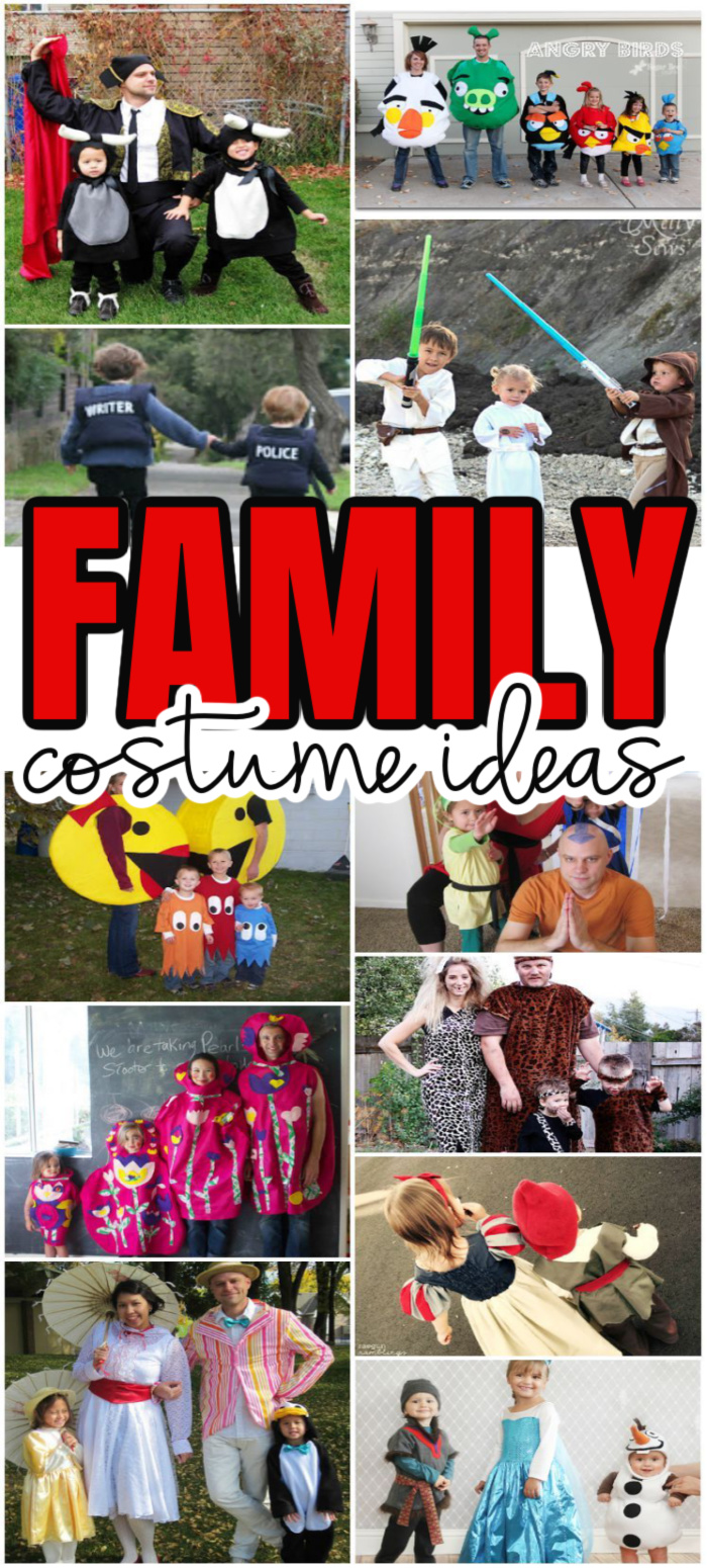 collage of families dressed up in costumes