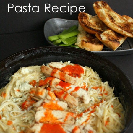 Must try. One pot 10 minute buffalo blue cheese chicken pasta recipe. great weeknight dinner idea