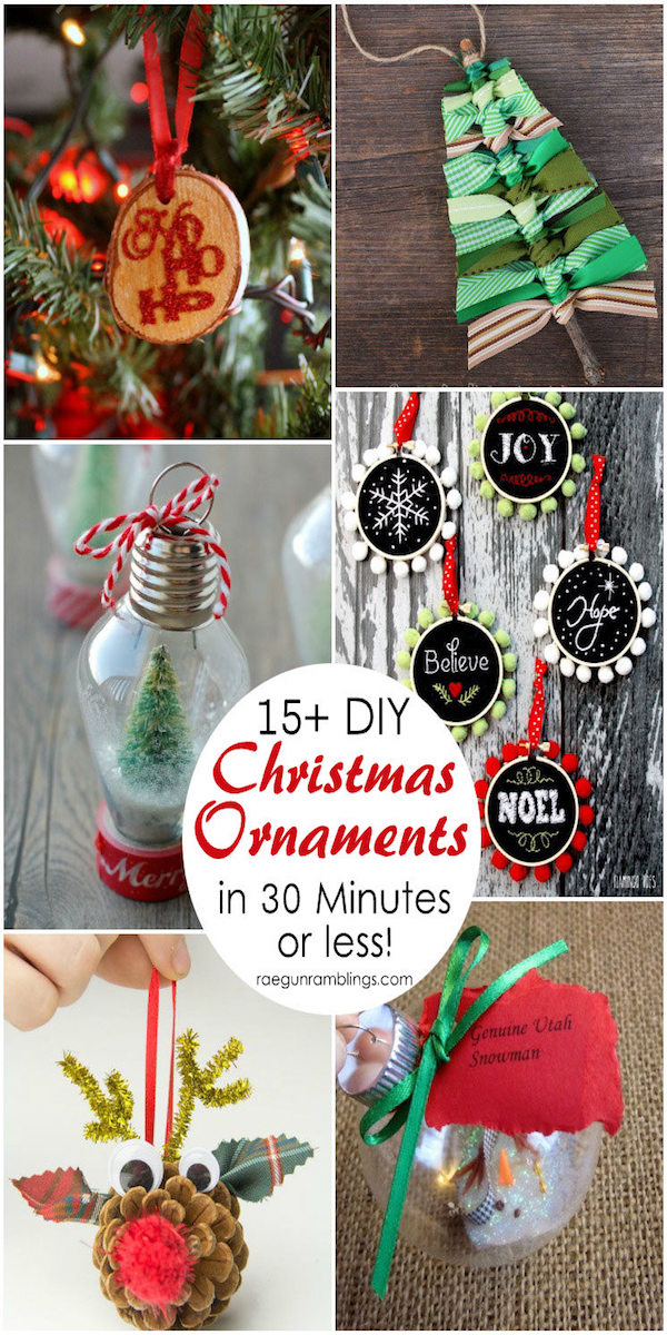 collage of many diy christmas ornaments