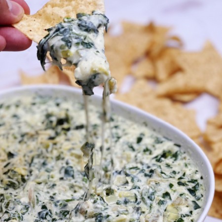 chip dipping spinach artichoke dip