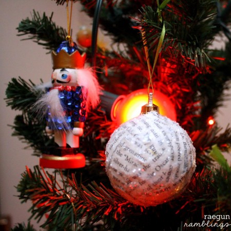 How to make a glittery ornament from book pages. Great DIY upcycled Christmas ornament tutorial
