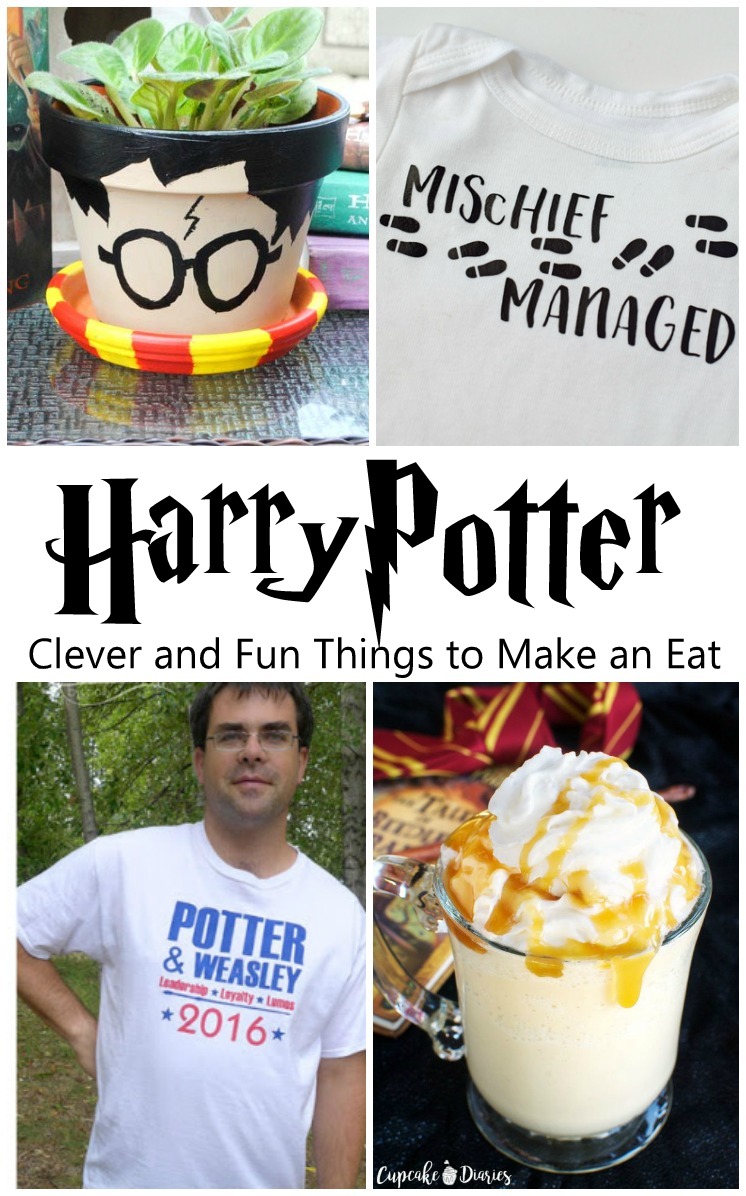 Awesome DIY Harry Potter ides, Potter flower pot, shirts, and butter beer freeze recipe