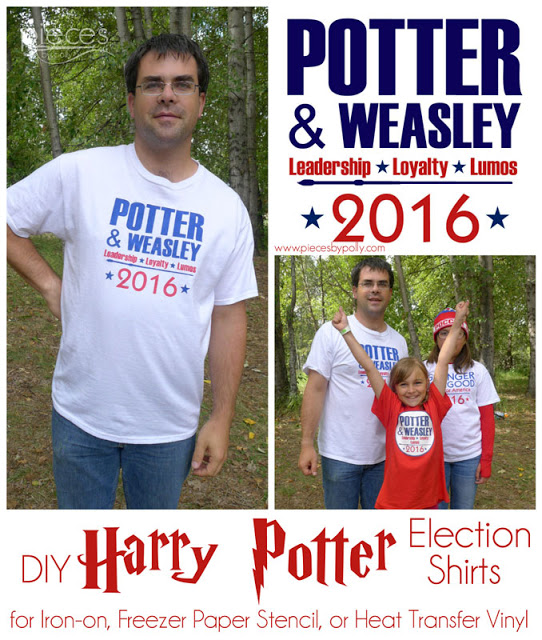 Potter Weasley election shirts with free template and tutorial. What a fun Harry Potter craft!