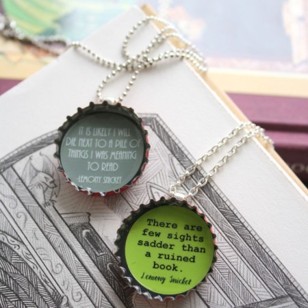 DIY book nerd necklaces. Cute upcycled bottle cap craft tutorial