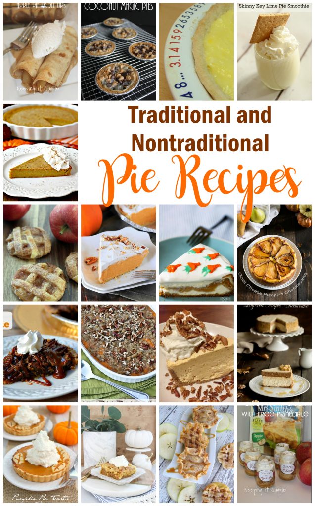Traditional and unique pie recipes perfect for Thanksgiving, Christmas, or Pi day. Mini pies, full size pies and more.