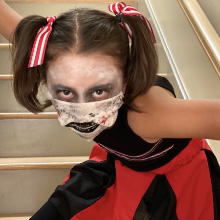 zombie cheerleader on stairs
