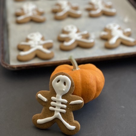 skeleton gingerbread cookies and mini pumpkin