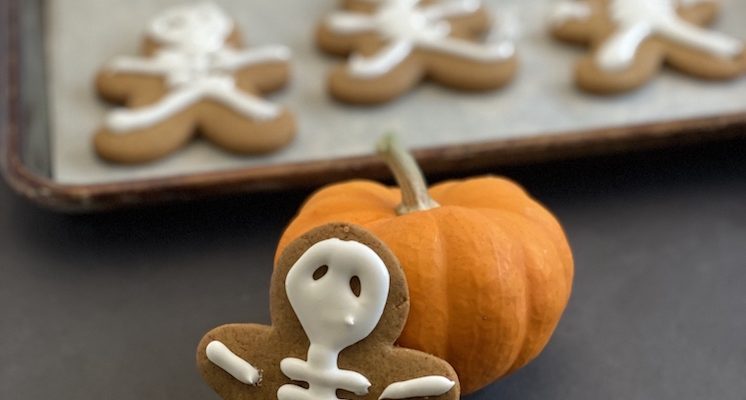 skeleton gingerbread cookies and mini pumpkin