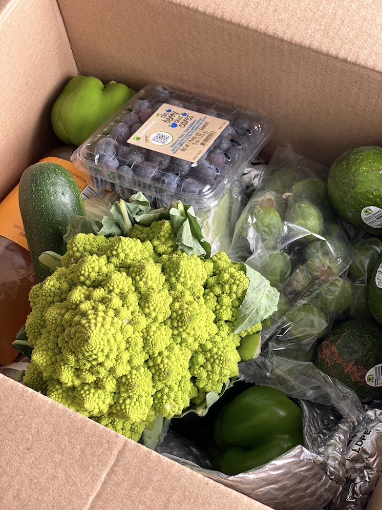 romanesco blueberries peppers in an imperfect box