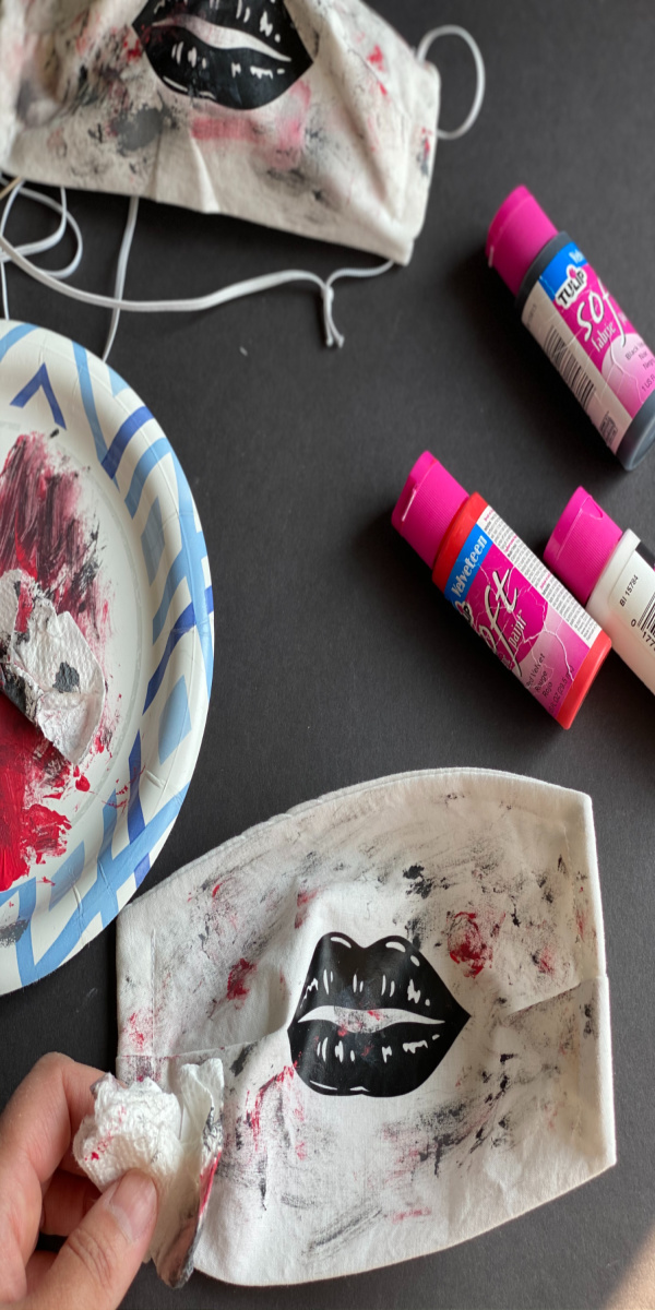 mask with lips and fabric paint
