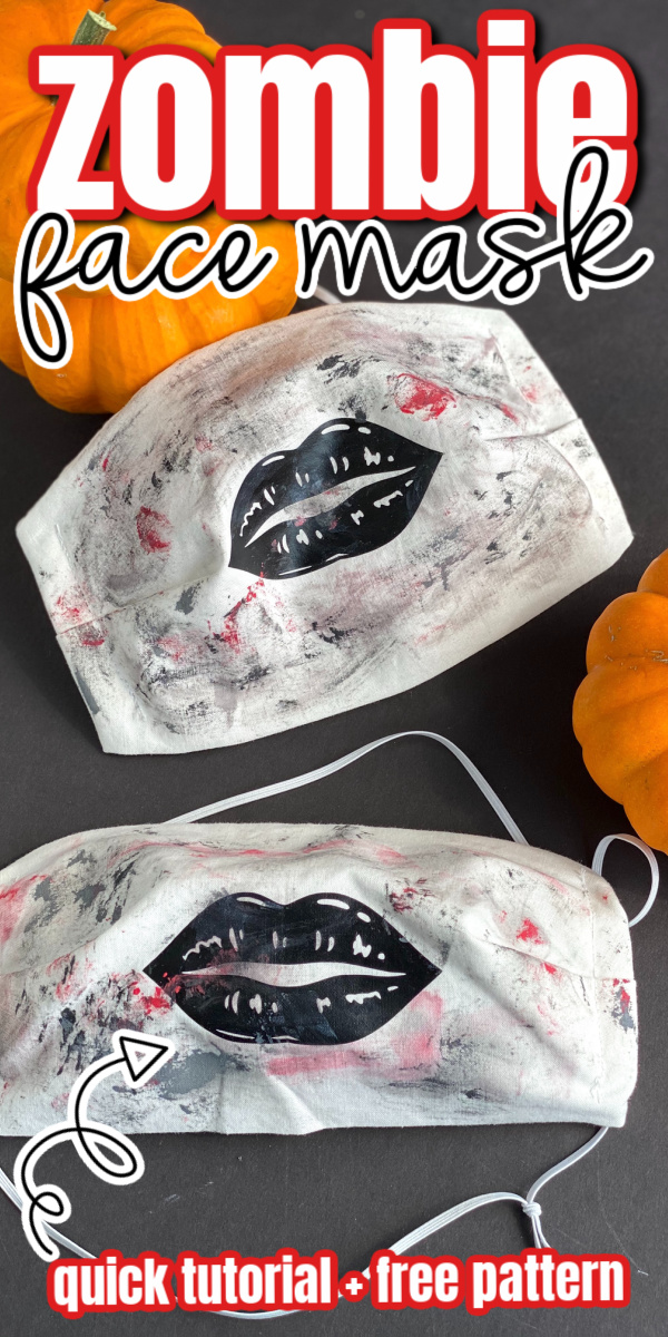 zombie face mask and pumpkins