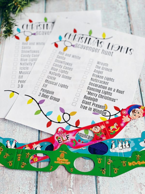 3D christmas Glasses and Scavenger Hunt Print out