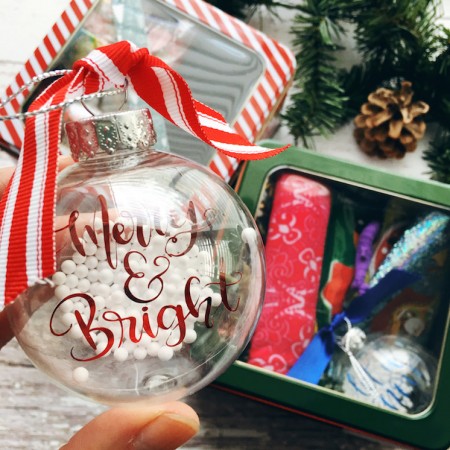 merry and bright ornament with gift box