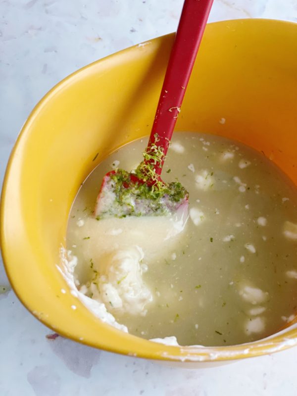 key lime pie ingredients in bow with spatula