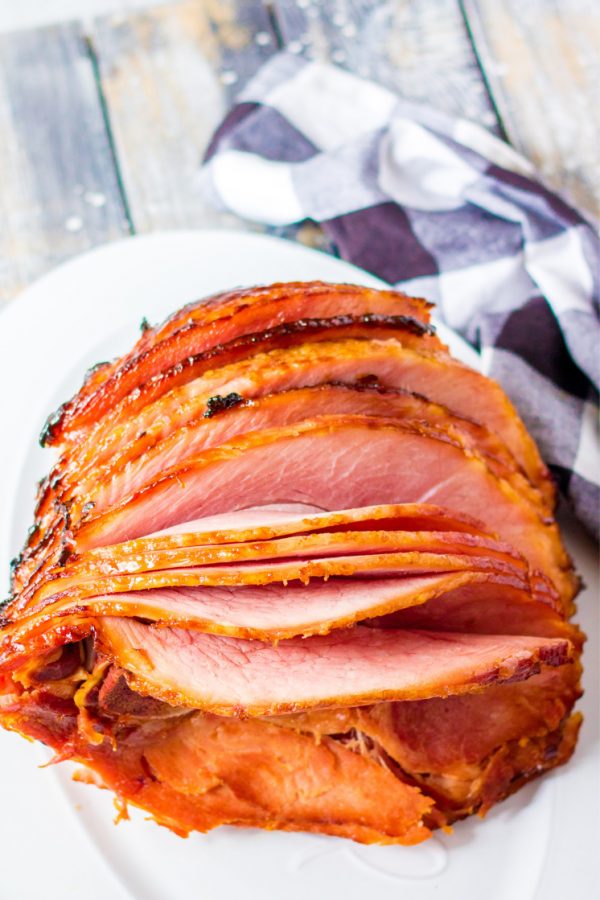 Split cut ham on a plate