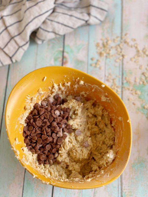 oatmeal banana bread batter with cinnamon chips