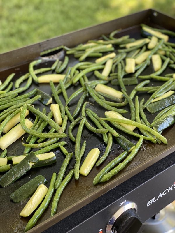 beans and zucchini on griddle