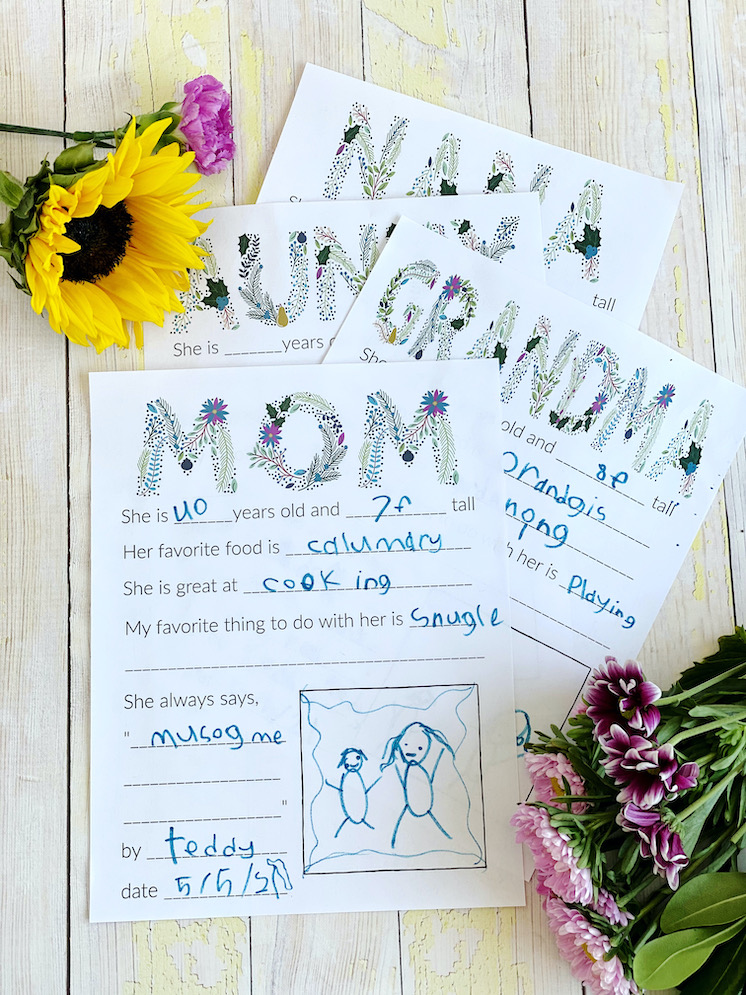 stack of grandma and mom Mother's Day printables