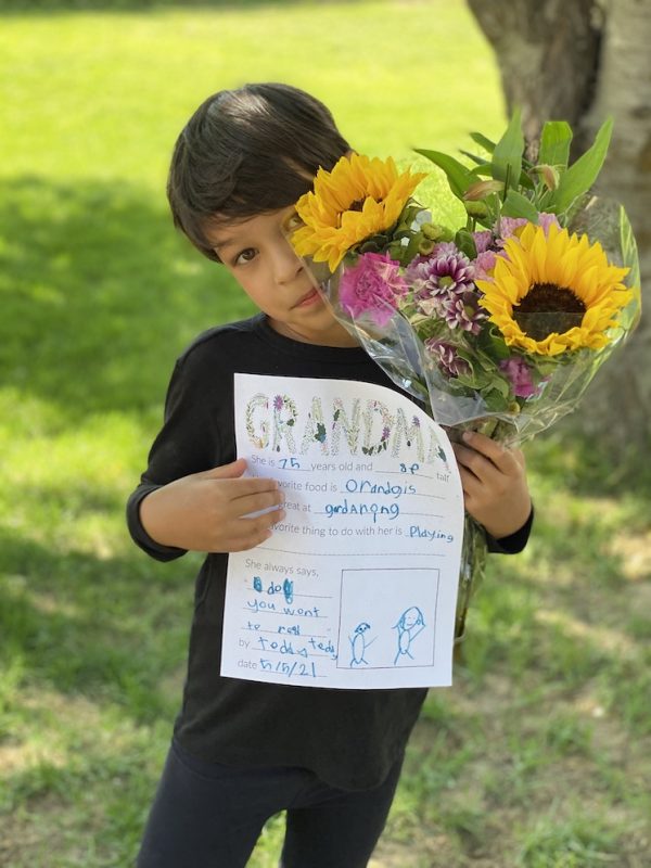 boy holding flowers and grandma questionnaire
