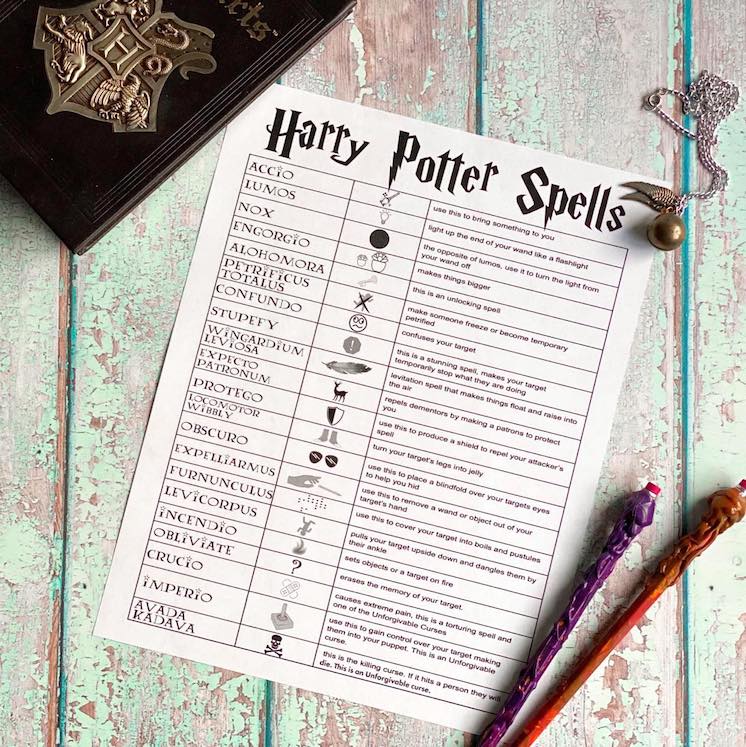 forpligtelse Faderlig genert Harry Potter Spells List Printable and Wand Pencils - Rae Gun Ramblings