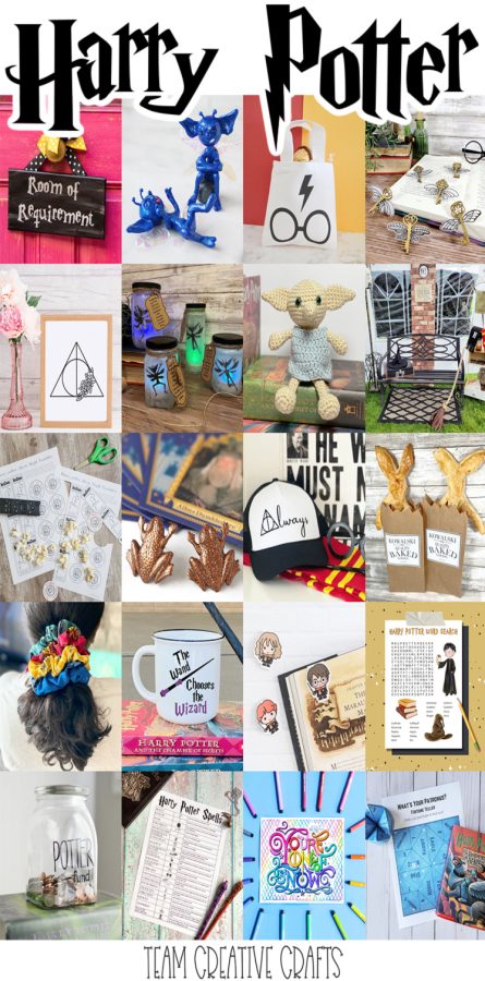 collage of handmade Harry Potter projects