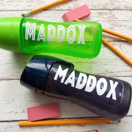 personalized name water bottles with pencils and erasers